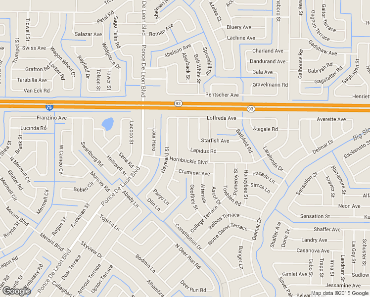 map of restaurants, bars, coffee shops, grocery stores, and more near 6593 Hornbuckle Boulevard in North Port