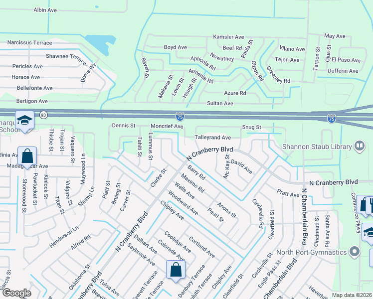 map of restaurants, bars, coffee shops, grocery stores, and more near 4710 Big Street in North Port