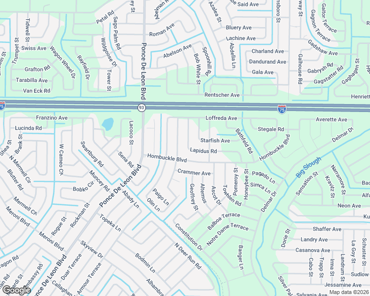 map of restaurants, bars, coffee shops, grocery stores, and more near 6593 Hornbuckle Boulevard in North Port
