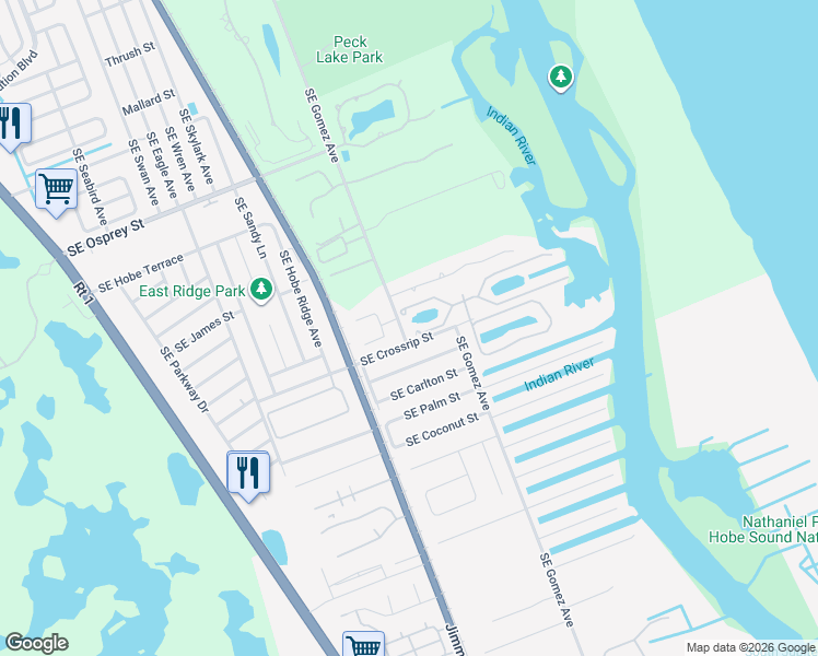 map of restaurants, bars, coffee shops, grocery stores, and more near 8090 Southeast Crossrip Street in Hobe Sound