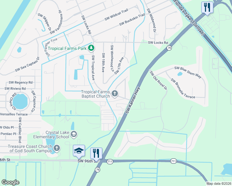 map of restaurants, bars, coffee shops, grocery stores, and more near 8936 Southwest Tropical Avenue in Stuart