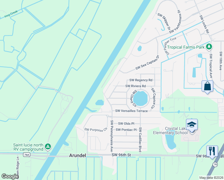 map of restaurants, bars, coffee shops, grocery stores, and more near 8956 Southwest Bonneville Drive in Stuart
