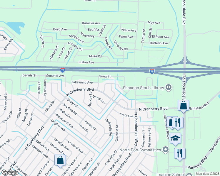 map of restaurants, bars, coffee shops, grocery stores, and more near 2463 Ancient Road in North Port
