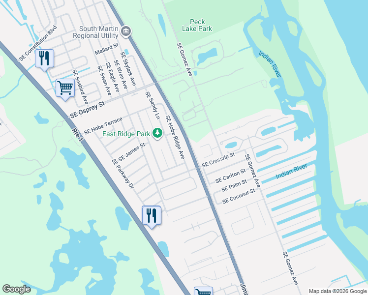 map of restaurants, bars, coffee shops, grocery stores, and more near 9018 Southeast Hobe Ridge Avenue in Hobe Sound