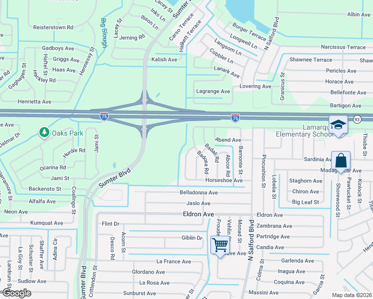 map of restaurants, bars, coffee shops, grocery stores, and more near 4481 Balsey Street in North Port