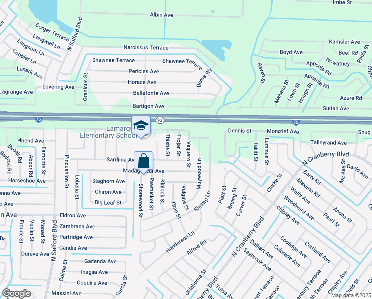 map of restaurants, bars, coffee shops, grocery stores, and more near 4597 Vaquero Street in North Port
