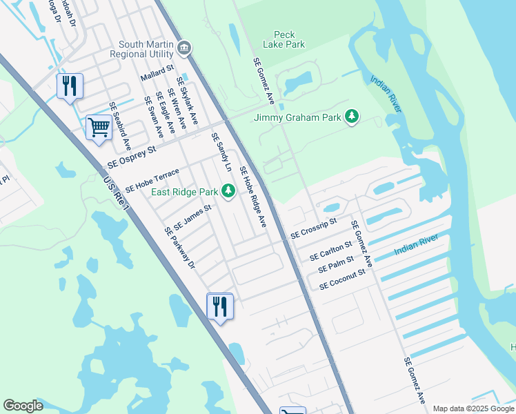 map of restaurants, bars, coffee shops, grocery stores, and more near 8869 Southeast Hobe Ridge Avenue in Hobe Sound