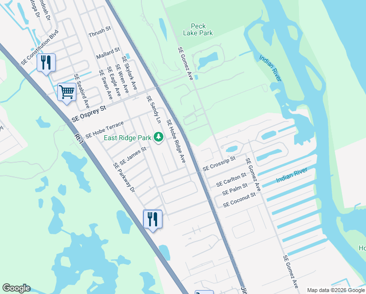 map of restaurants, bars, coffee shops, grocery stores, and more near 8869 Southeast Hobe Ridge Avenue in Hobe Sound