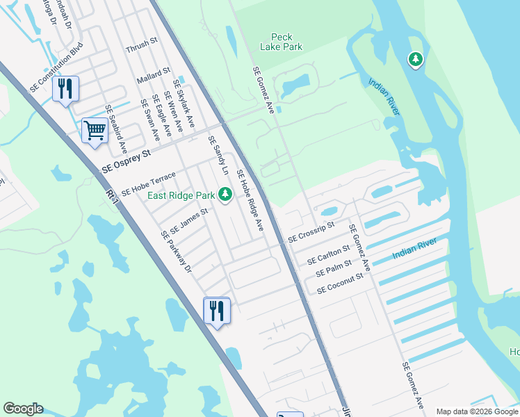 map of restaurants, bars, coffee shops, grocery stores, and more near 8869 Southeast Hobe Ridge Avenue in Hobe Sound