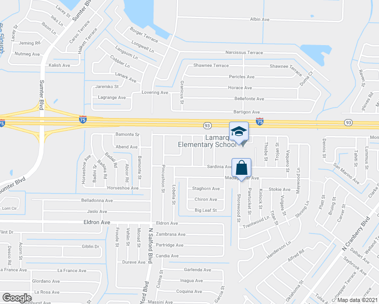 map of restaurants, bars, coffee shops, grocery stores, and more near 4699 Caviar Street in North Port