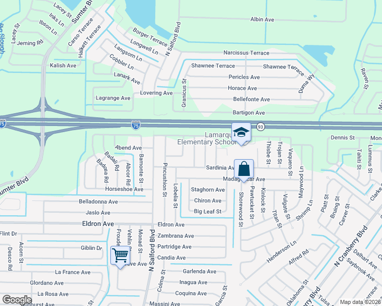 map of restaurants, bars, coffee shops, grocery stores, and more near 4699 Caviar Street in North Port