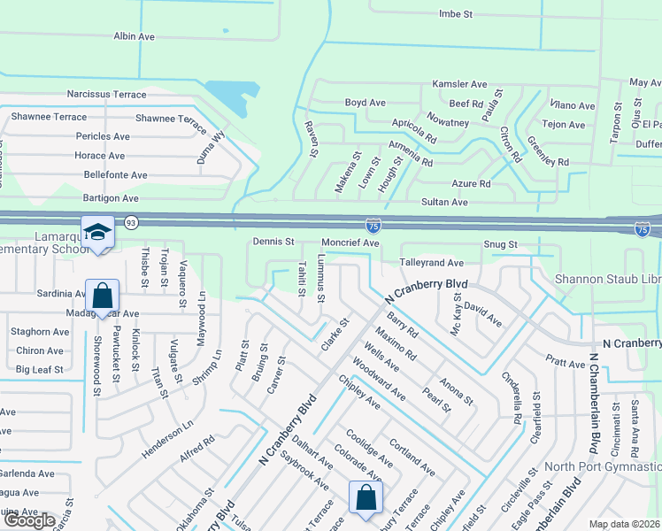 map of restaurants, bars, coffee shops, grocery stores, and more near 4871 Lummus Street in North Port