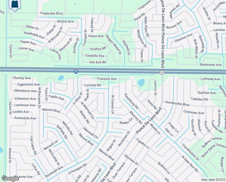 map of restaurants, bars, coffee shops, grocery stores, and more near 7398 North Cameo Circle in North Port