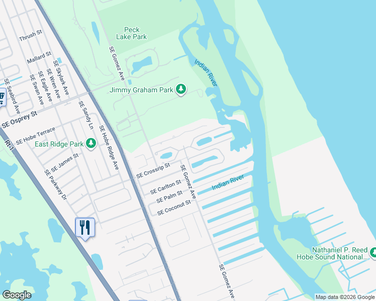 map of restaurants, bars, coffee shops, grocery stores, and more near 8779 Southeast Governors Landing Drive in Hobe Sound