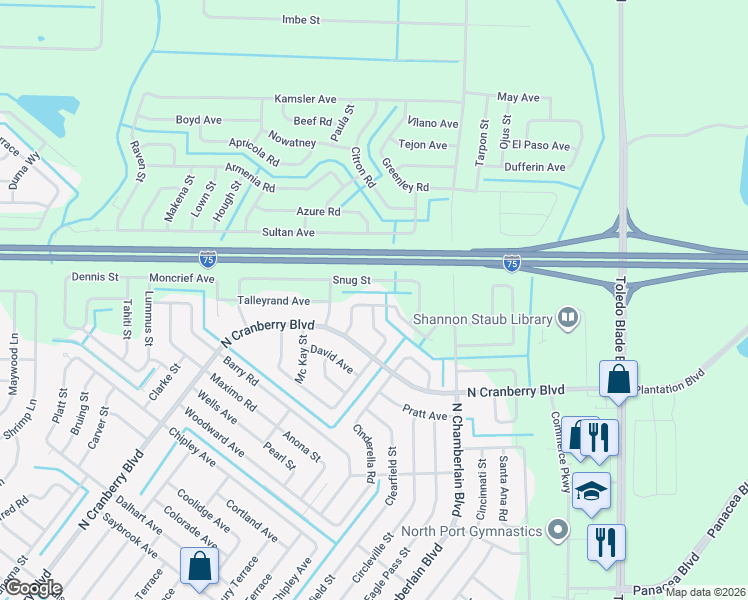 map of restaurants, bars, coffee shops, grocery stores, and more near 2280 Ancient Road in North Port