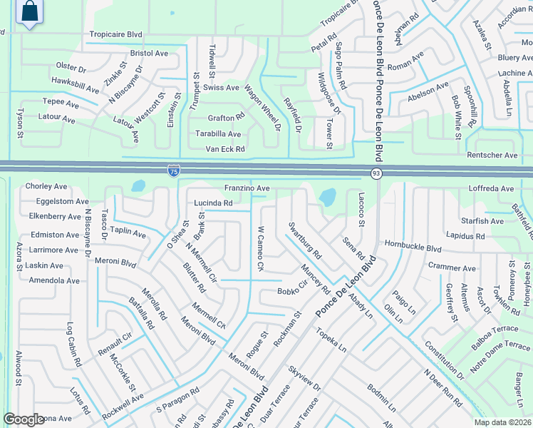 map of restaurants, bars, coffee shops, grocery stores, and more near 7464 North Cameo Circle in North Port