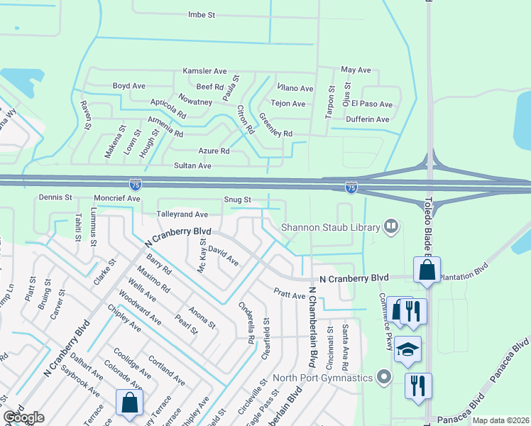 map of restaurants, bars, coffee shops, grocery stores, and more near 2280 Ancient Road in North Port