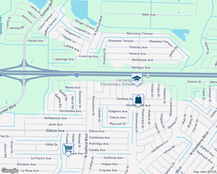 map of restaurants, bars, coffee shops, grocery stores, and more near 4699 Caviar Street in North Port