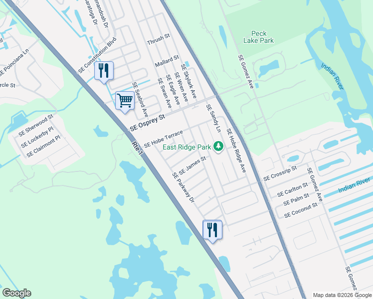 map of restaurants, bars, coffee shops, grocery stores, and more near 7388 Southeast Bruce Terrace in Hobe Sound