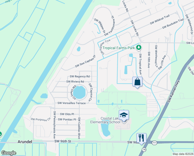 map of restaurants, bars, coffee shops, grocery stores, and more near 2286 Southwest Ranch Trail in Stuart