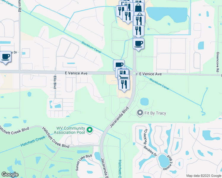 map of restaurants, bars, coffee shops, grocery stores, and more near 209 Fontanelle Circle in Venice