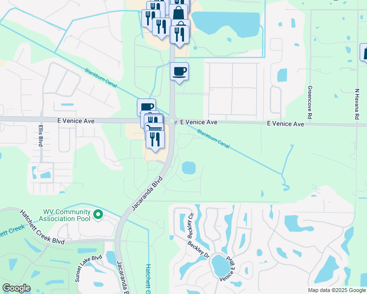 map of restaurants, bars, coffee shops, grocery stores, and more near 10074 Salt Aire Circle in Venice