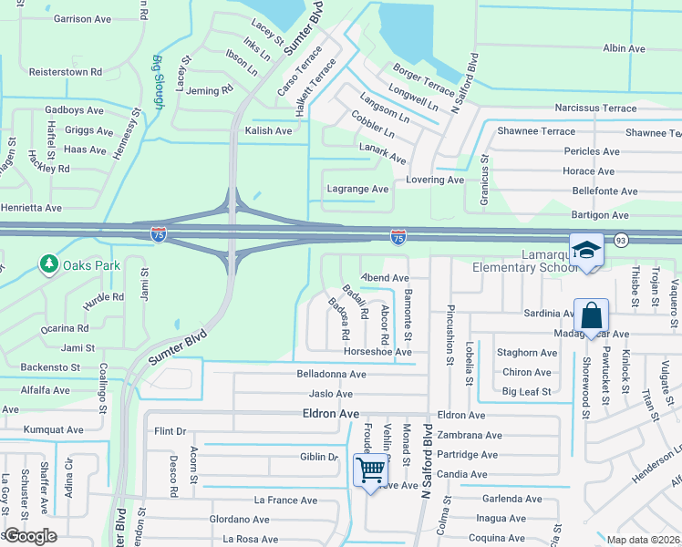 map of restaurants, bars, coffee shops, grocery stores, and more near 4729 Badali Road in North Port