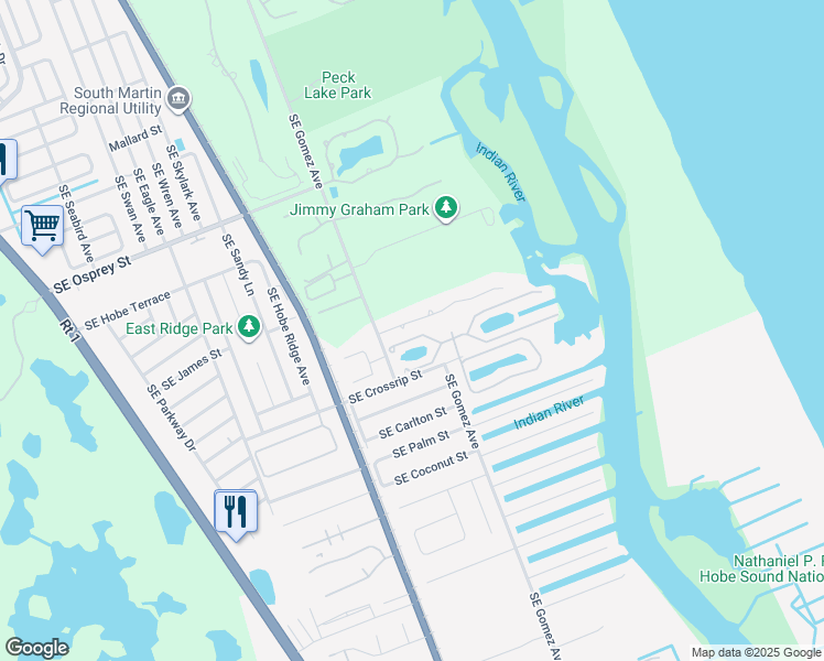 map of restaurants, bars, coffee shops, grocery stores, and more near 8072 Southeast Pilots Cove Terrace in Hobe Sound