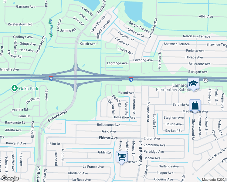 map of restaurants, bars, coffee shops, grocery stores, and more near 4729 Badali Road in North Port