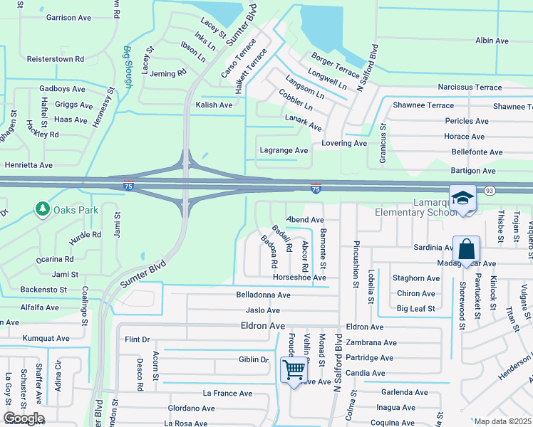 map of restaurants, bars, coffee shops, grocery stores, and more near 4729 Badali Road in North Port