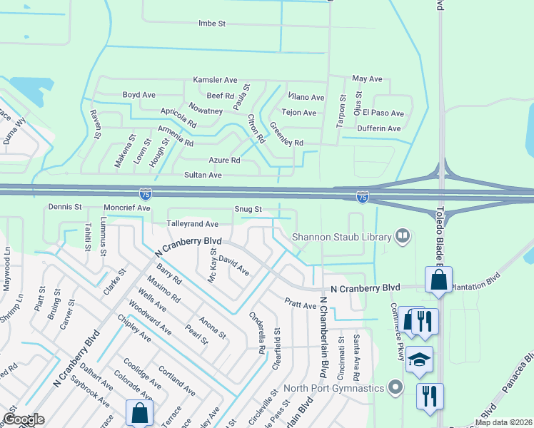 map of restaurants, bars, coffee shops, grocery stores, and more near 2280 Ancient Road in North Port