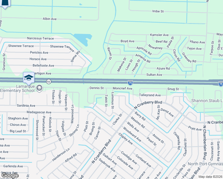 map of restaurants, bars, coffee shops, grocery stores, and more near 4871 Lummus Street in North Port
