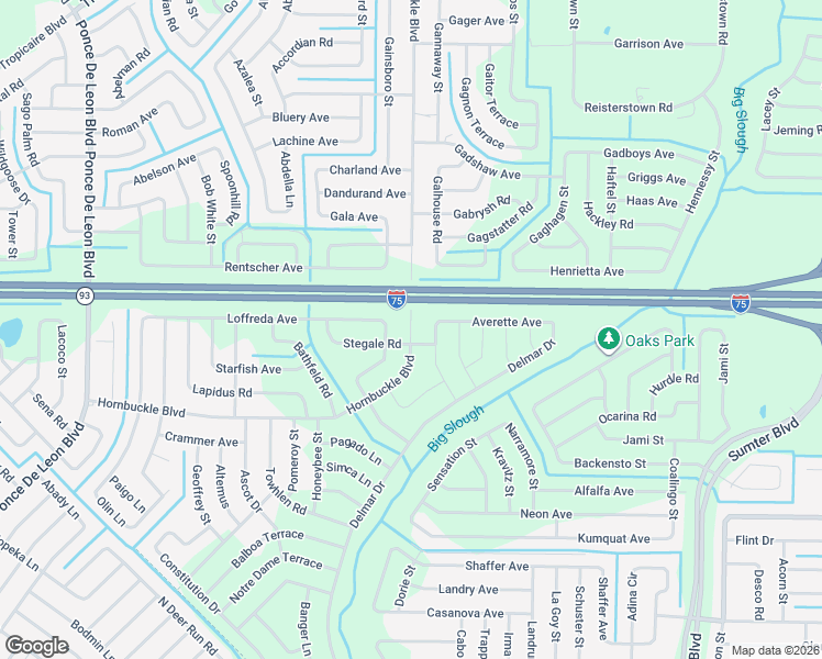 map of restaurants, bars, coffee shops, grocery stores, and more near 5870 Hornbuckle Boulevard in North Port