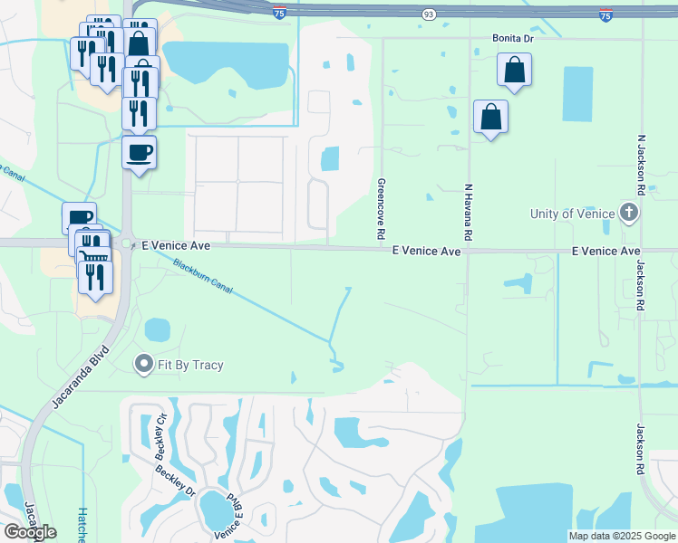 map of restaurants, bars, coffee shops, grocery stores, and more near 2745 East Venice Avenue in Venice