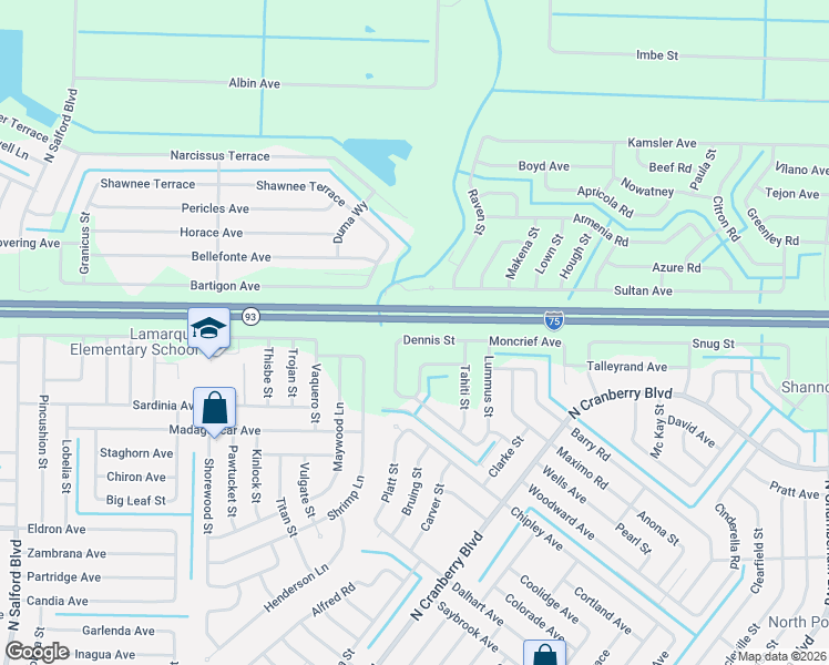 map of restaurants, bars, coffee shops, grocery stores, and more near 3422 Moncrief Avenue in North Port