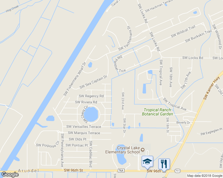 map of restaurants, bars, coffee shops, grocery stores, and more near 2415 Southwest Impala Way in Stuart