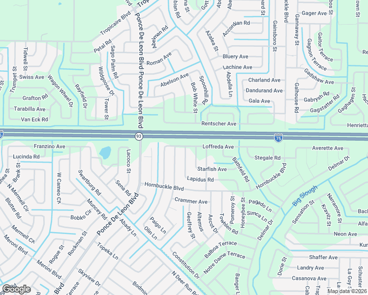 map of restaurants, bars, coffee shops, grocery stores, and more near 6583 Loffreda Avenue in North Port
