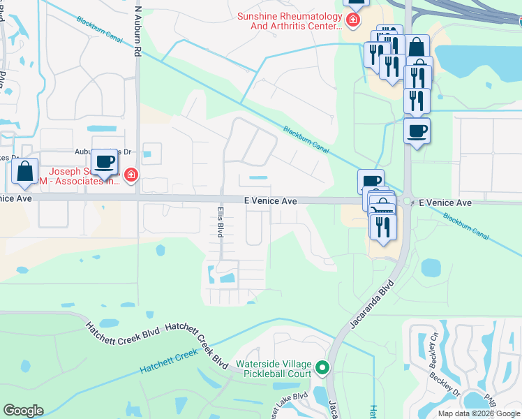 map of restaurants, bars, coffee shops, grocery stores, and more near 2080 Piave Lane in Venice
