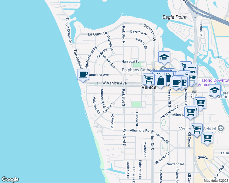 map of restaurants, bars, coffee shops, grocery stores, and more near 612 Granada Avenue in Venice
