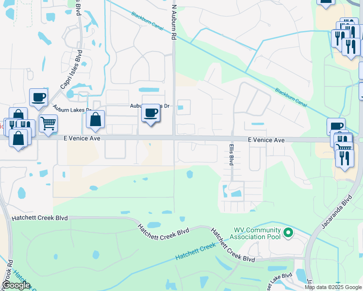 map of restaurants, bars, coffee shops, grocery stores, and more near 800 San Lino Circle in Venice