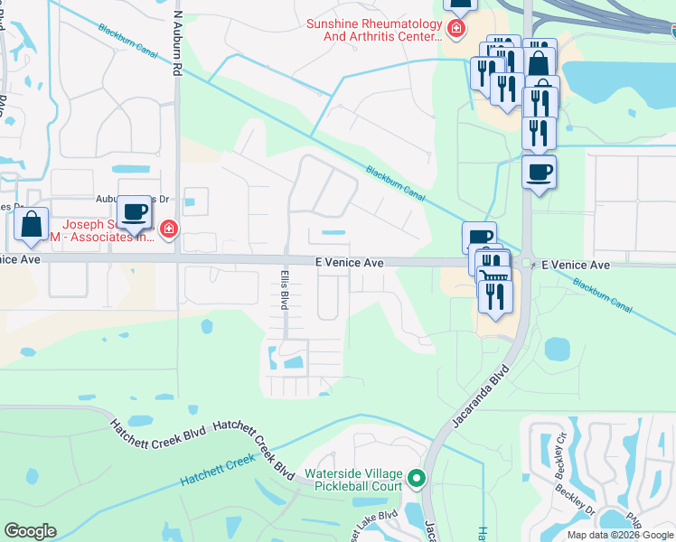 map of restaurants, bars, coffee shops, grocery stores, and more near 2080 Piave Lane in Venice