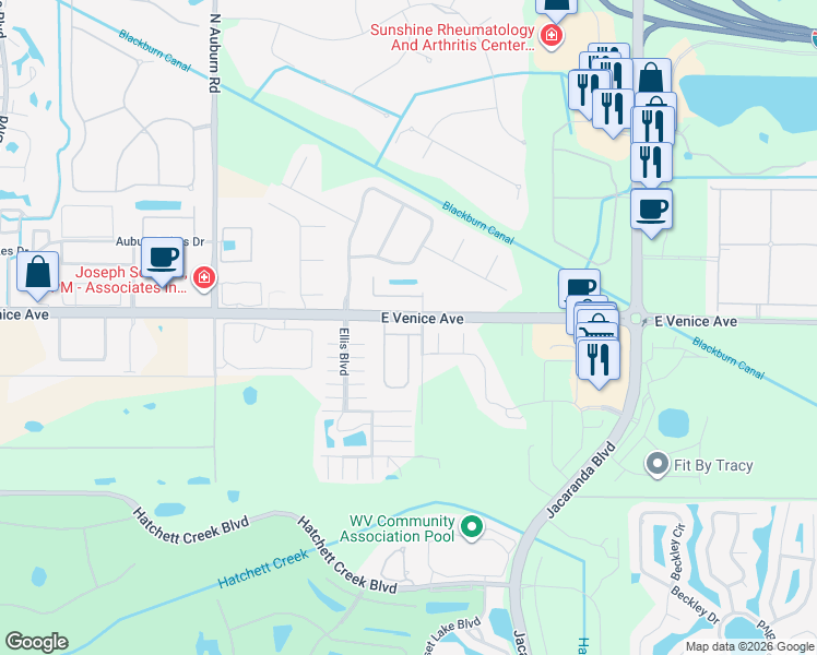 map of restaurants, bars, coffee shops, grocery stores, and more near 2080 Piave Lane in Venice