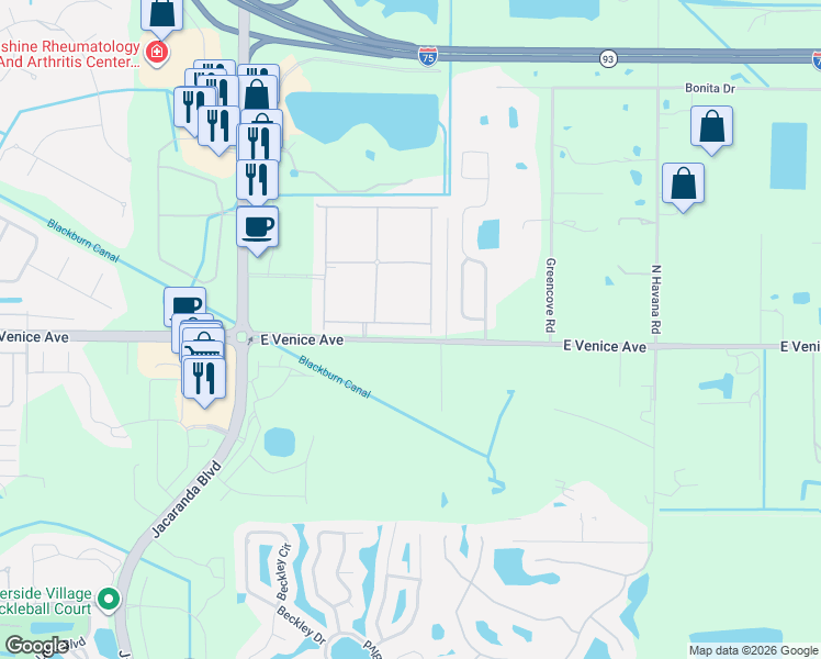 map of restaurants, bars, coffee shops, grocery stores, and more near 9908 Haze Drive in Venice