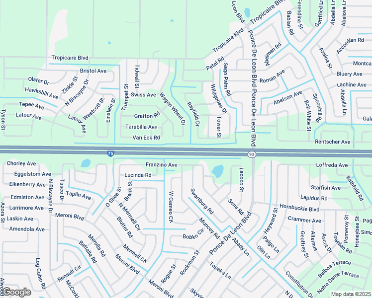 map of restaurants, bars, coffee shops, grocery stores, and more near Interstate 75 in North Port