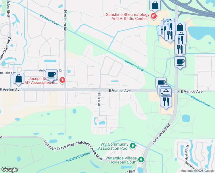 map of restaurants, bars, coffee shops, grocery stores, and more near 2069 Mattamy Court in Venice