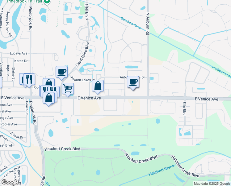 map of restaurants, bars, coffee shops, grocery stores, and more near 4204 L Pavia Boulevard in Venice