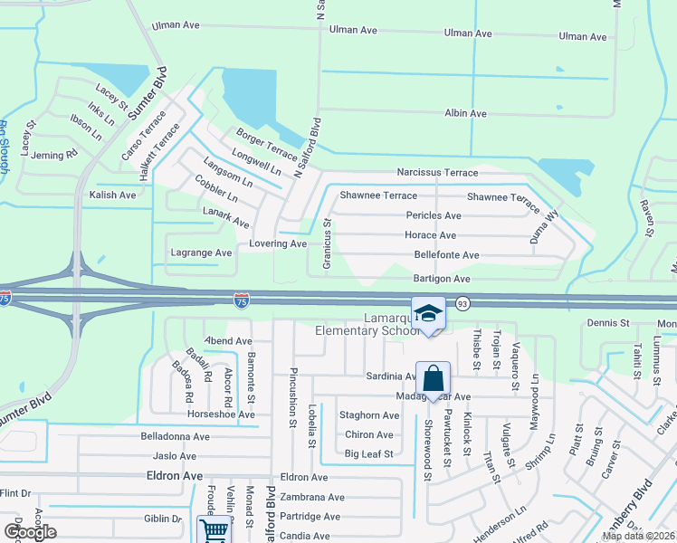 map of restaurants, bars, coffee shops, grocery stores, and more near 3760 Bartigon Avenue in North Port