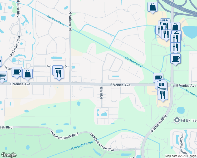 map of restaurants, bars, coffee shops, grocery stores, and more near 121 La Bella Court in Venice
