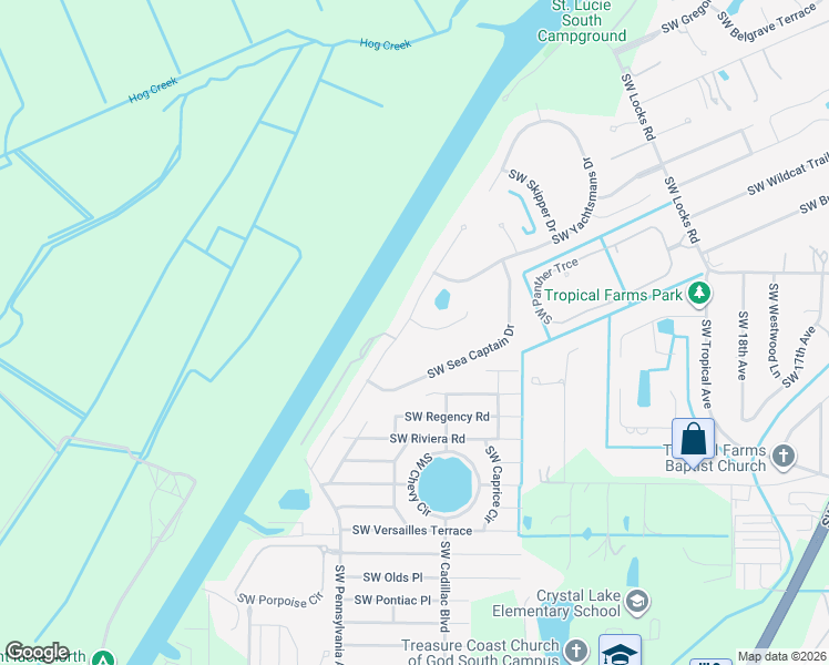 map of restaurants, bars, coffee shops, grocery stores, and more near 2650 Southwest Windship Way in Stuart
