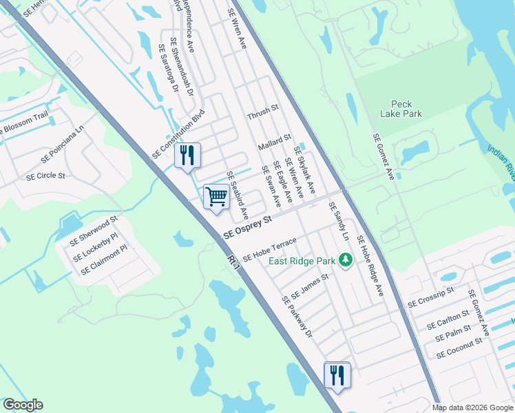 map of restaurants, bars, coffee shops, grocery stores, and more near 7138 Southeast Seahawk Street in Hobe Sound